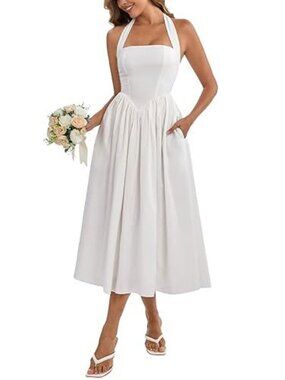 Parthea Halter Corset Midi Dress White XS - 1475